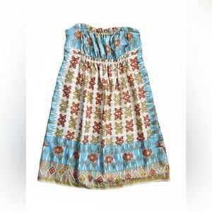 Nicole Miller Studio Silk Strapless Dress Tribal Print Sz 12 Festival Indie Luxe